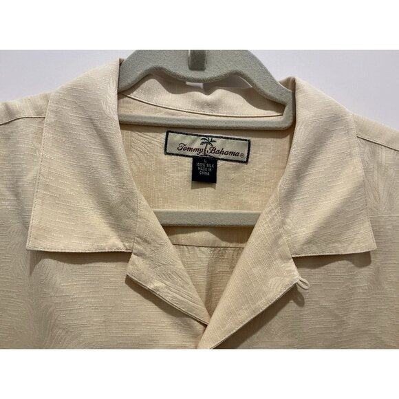 Tommy Bahama Silk Shirt Large Yellow Short Sleeve Button Down Palm Tree Print - Picture 3 of 9